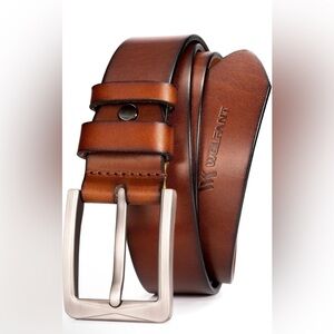 WOLFANT 1.5" Full Grain 100% Italian Real Solid Leather Belt for Men, 35”-36”